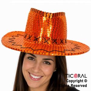 SOMBRERO COWBOY LENTEJUELA NARANJA